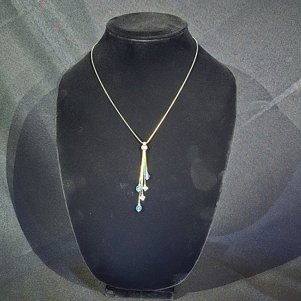 .925 Sterling Silver Hearts and Bead Dangle Necklace